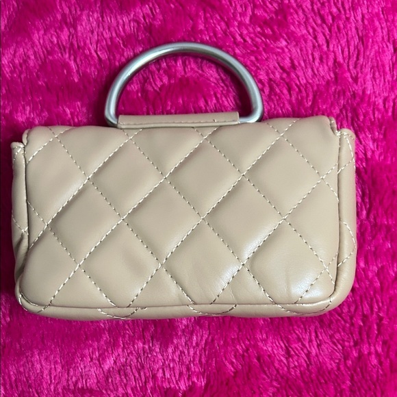 French Connection Beige Quilted Clutch with Silver Handle - Picture 5 of 7